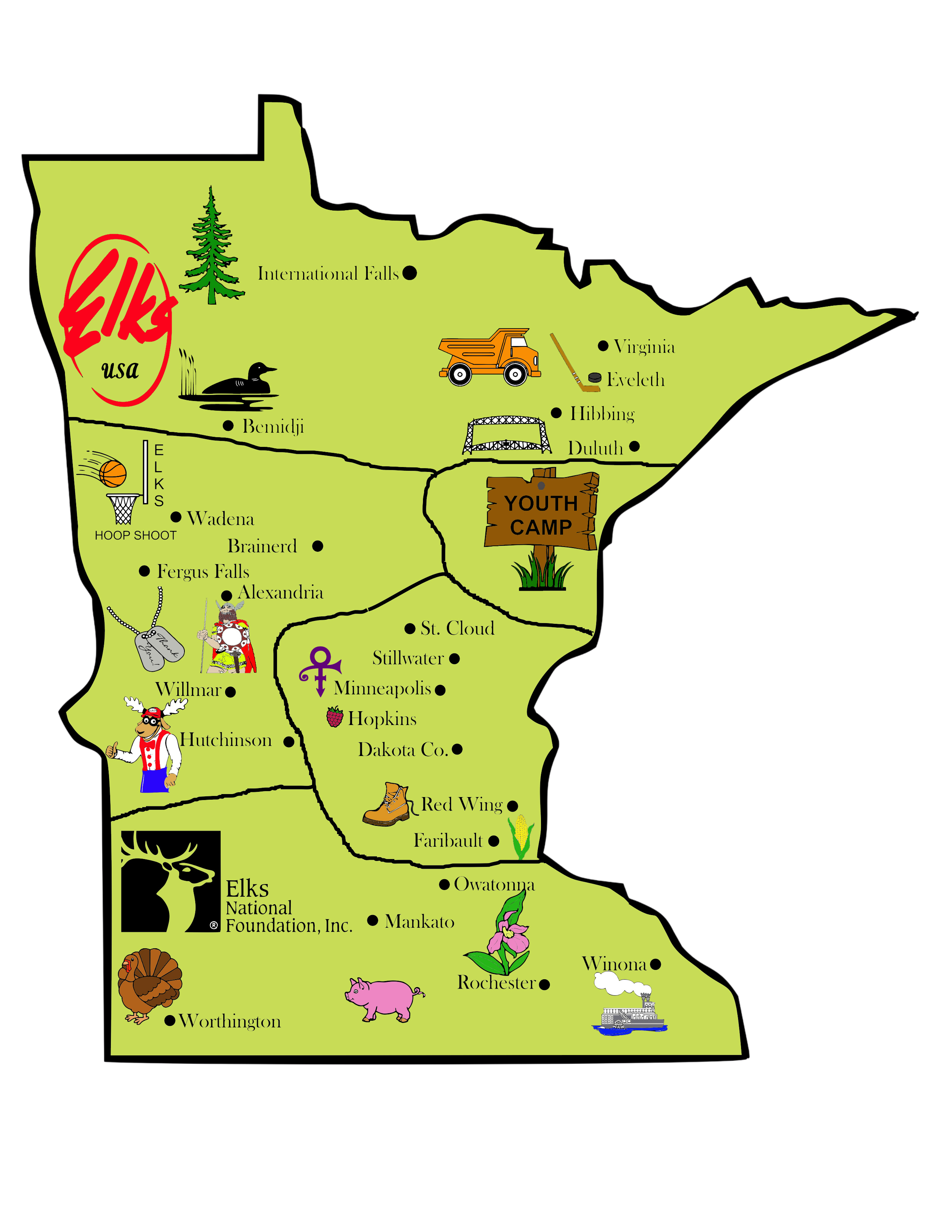 Minnesota Elks Lodges Map